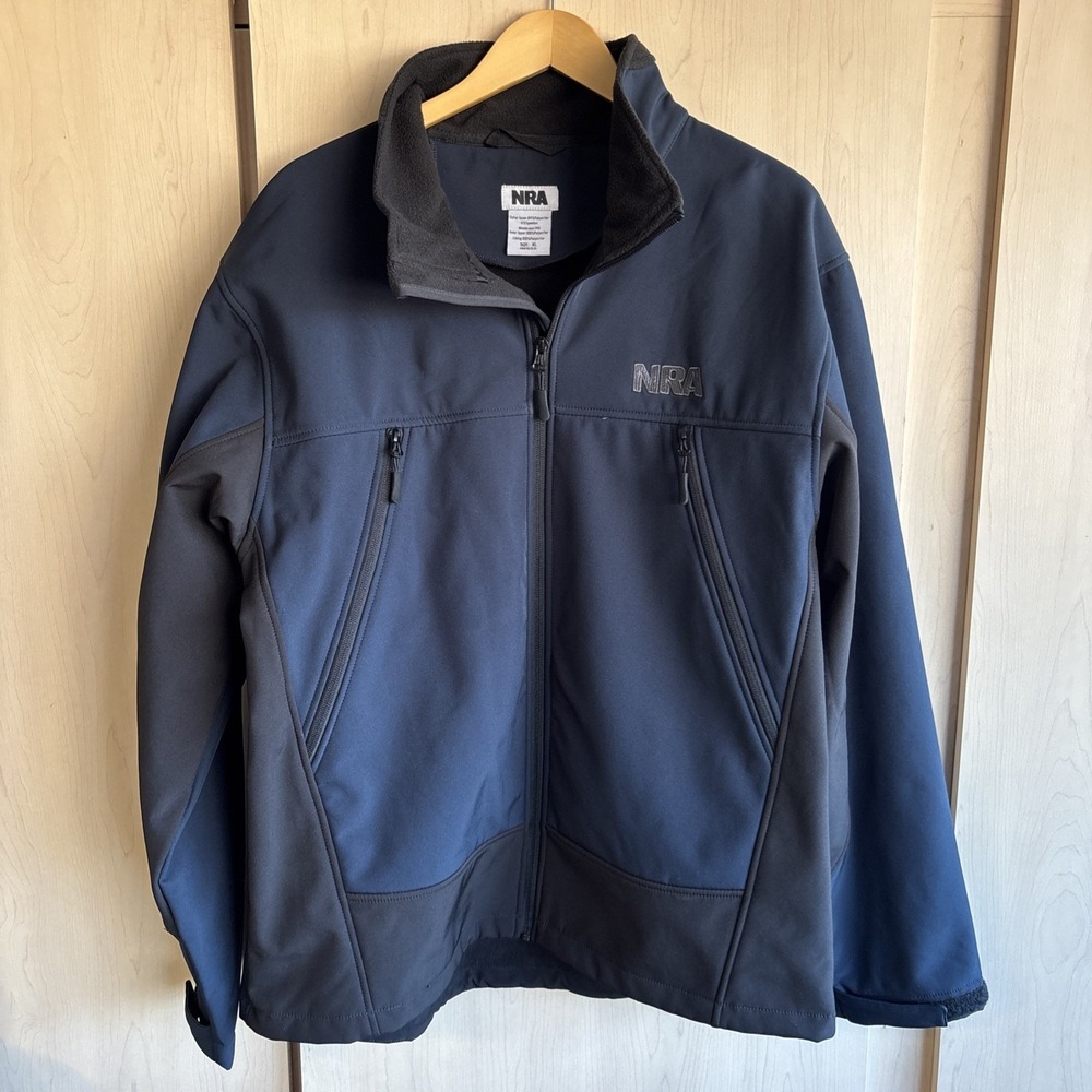 NRA Jacket Mens XL Black Blue‎ National Rifle Assoc Fleece Lined Soft Shell